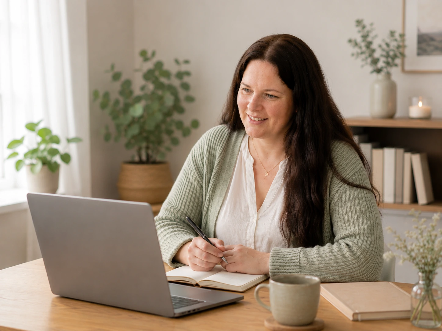 Frances Ewert bei einer psychologischen Online-Beratung im ruhigen Homeoffice